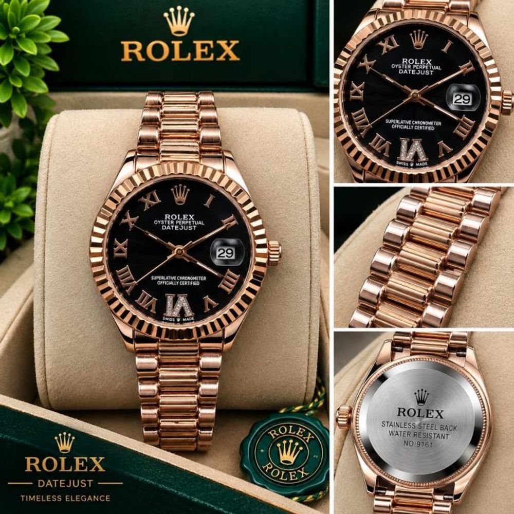 Roleex Women Oyster Perpetual Date Just Rosegold Black