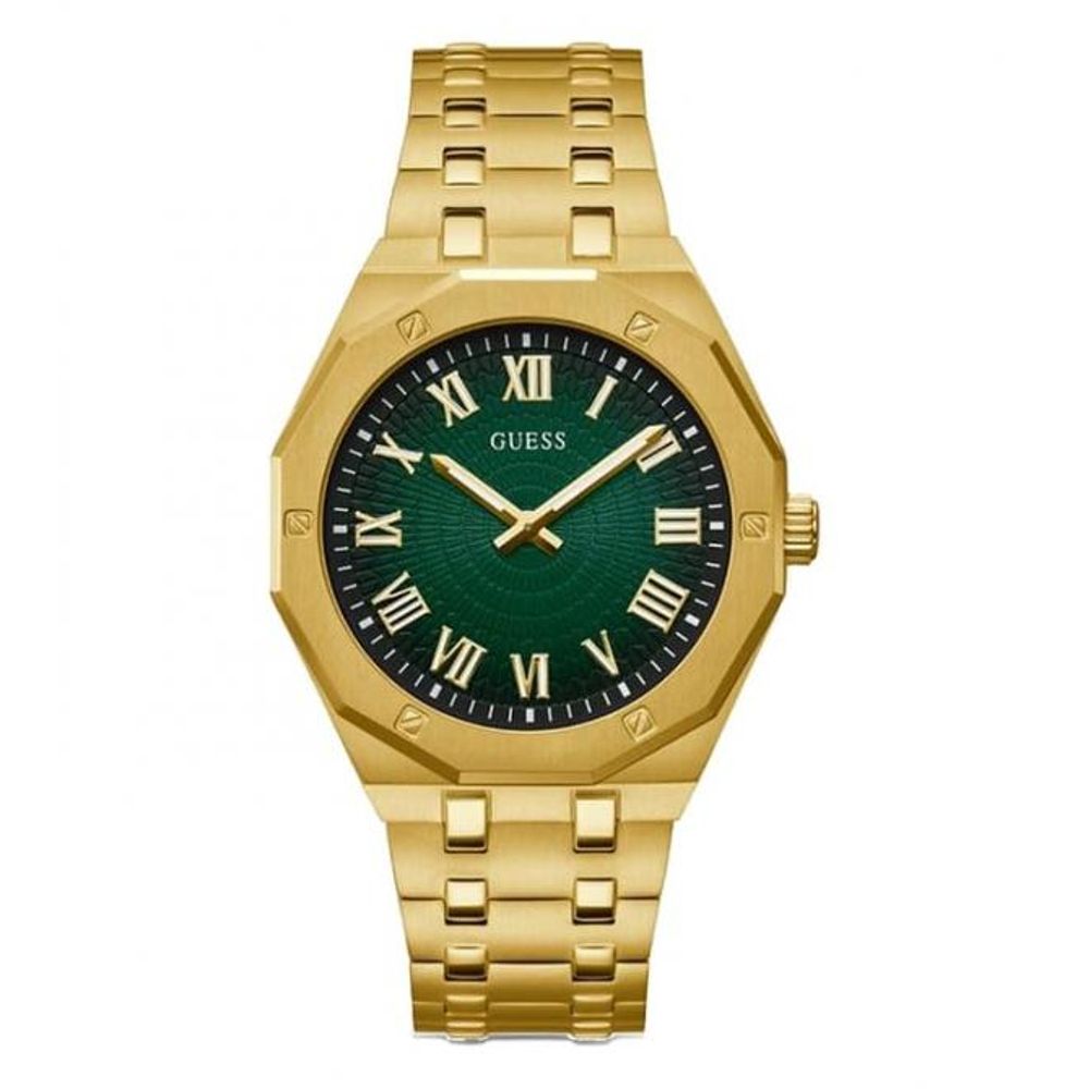GUES_S ASSET Men  Round Dial Analog  gold green