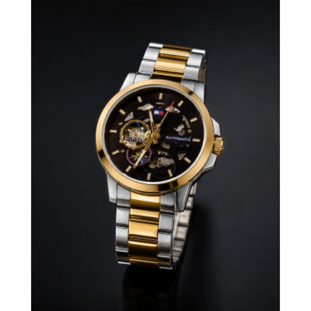 TUMMY HILFIGE SKELETON AUTOMATIC TT GOLD BLACK 588