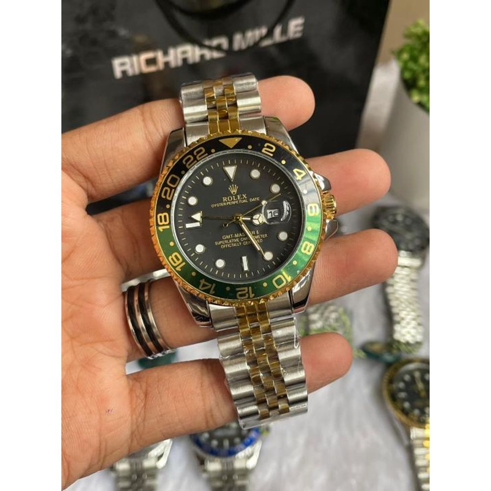ROLLEX GMT MASTER 2 GOLD TWO TONE GREEN BLACK DIAL AT462