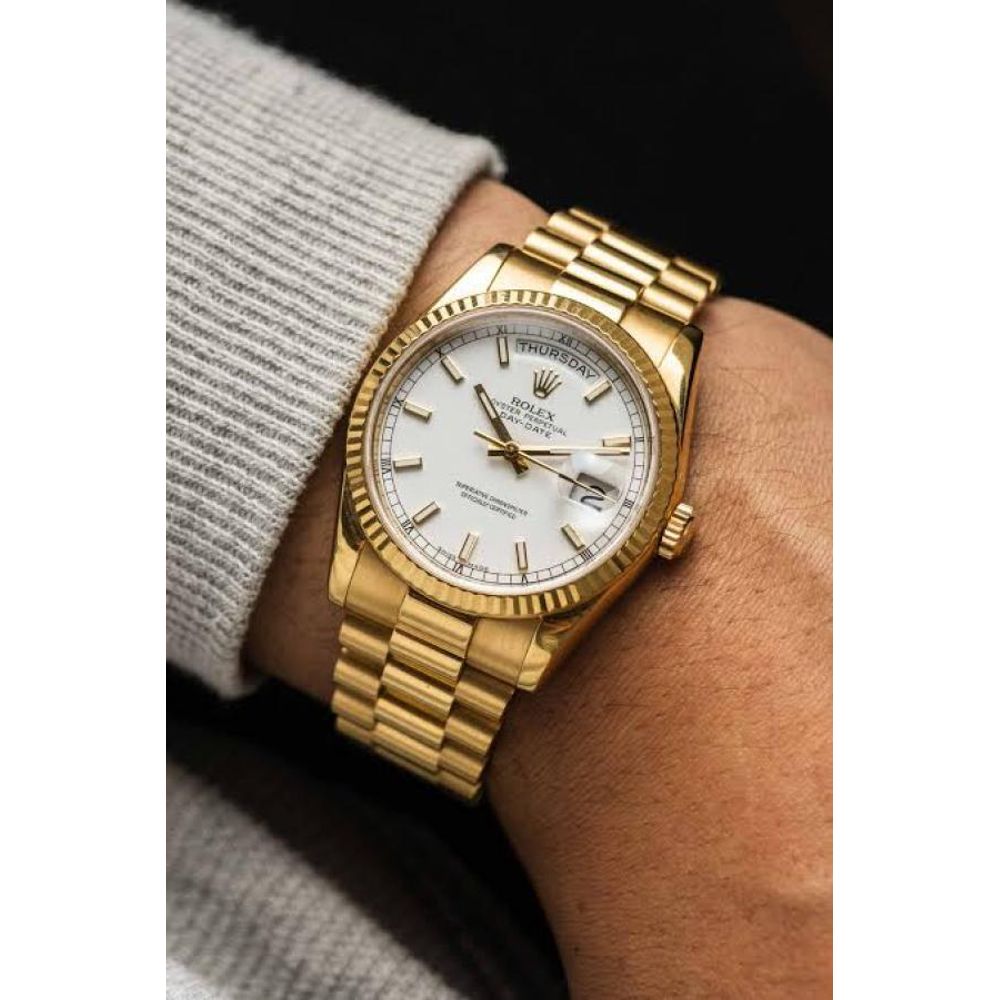 ROLE OYSTER PERPETUAL DAY DATE ZR GOLD WHITE DIAL HVY 47