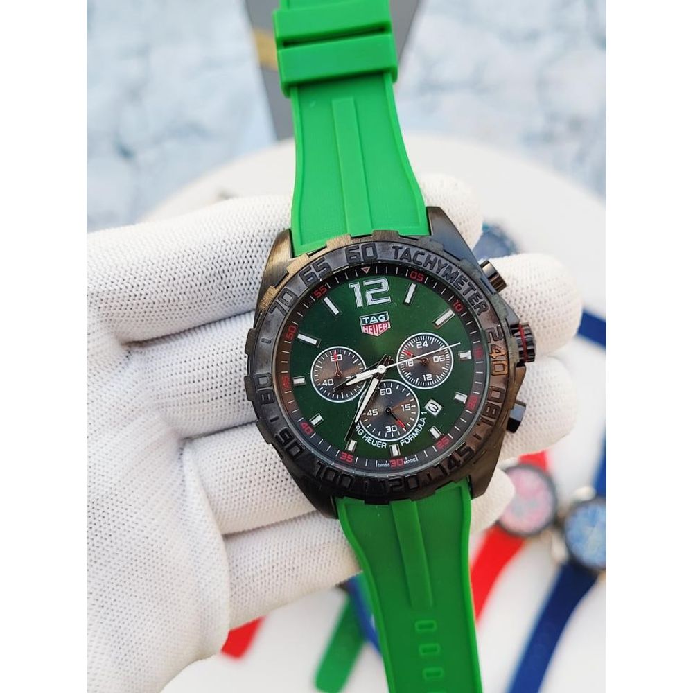 SALEAT Tag Huer FORMULA 1 CHRONOGRPH BLACK GREEN SILICON BELT AT362