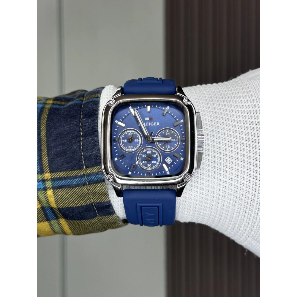 Tommy Hilfige r Silver Blue Square Premium Chrono