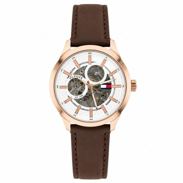 Tommy Hillfiger Automatic Open Heart Brown Belt White Dial
