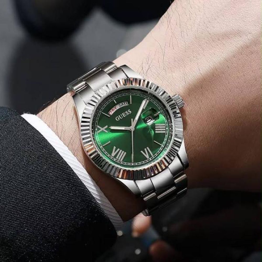 Gues s Day Date Men Silver Green