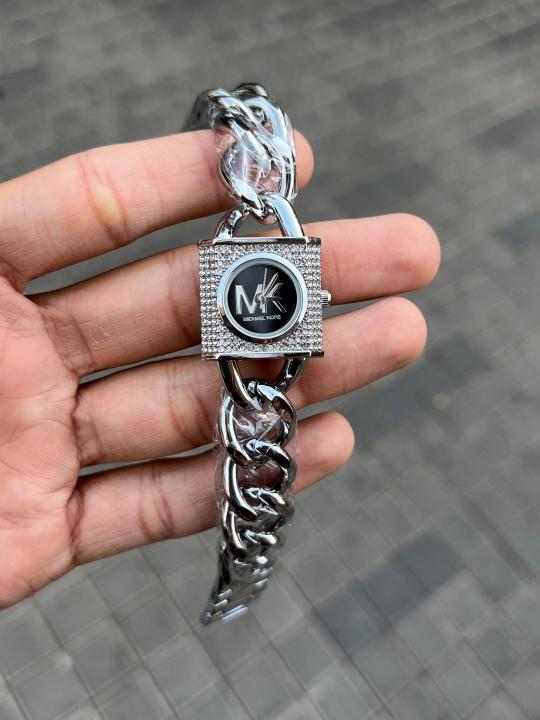 Michae_ Kor_s silver black dail chain Lock Leadise