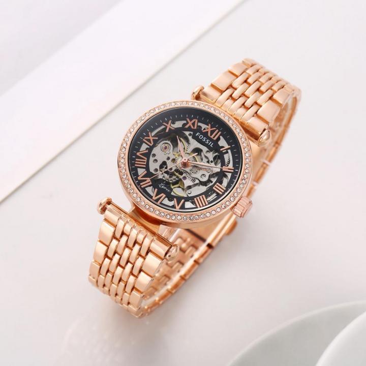 Fosil_Women_Automatic_Diamond_Rosegold_Black