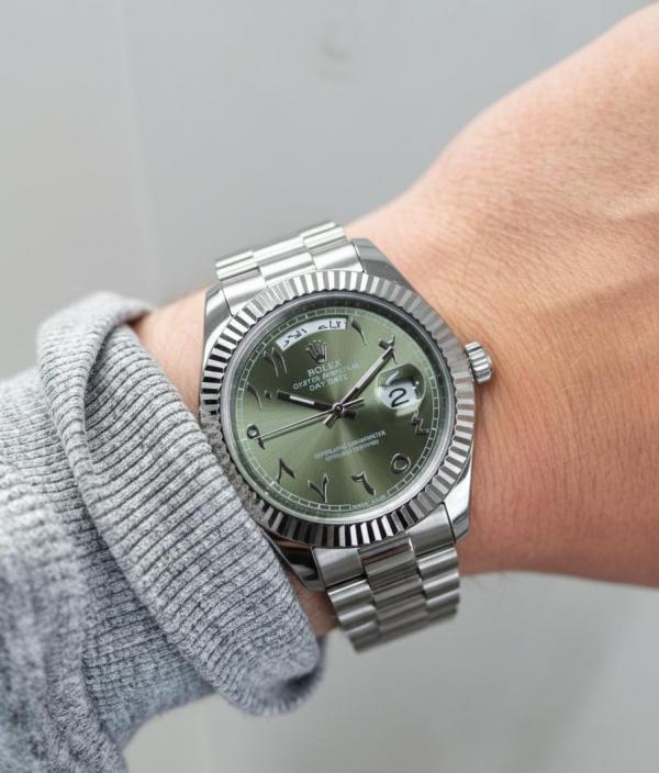 Rolee_x Oyster Perpetual Day Date Arabic Silver-Green
