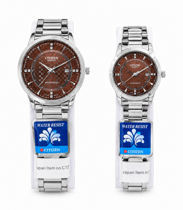 Citizen Quartz Couple Watch Silver Brown
