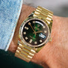 Rolee_x Oyster Perpetual Day Date Automatic Gold Green Diamond