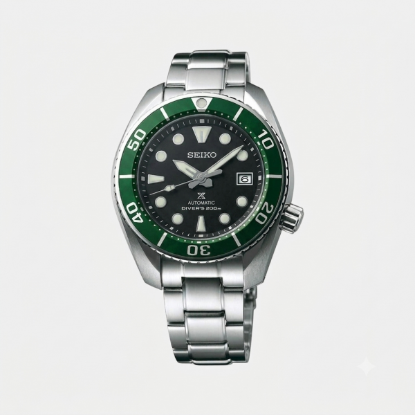 Seiko Prospex Back Open Green Ring Black Dial