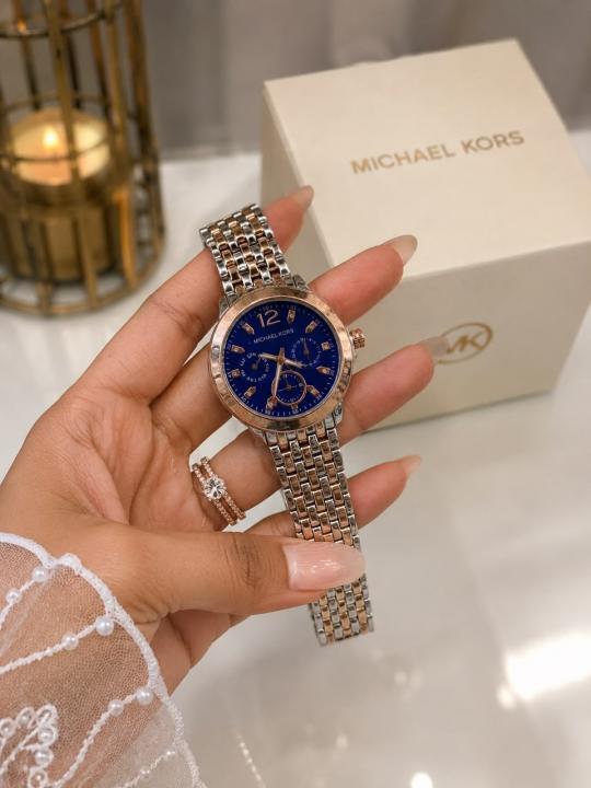 Michael Kores Lexington Two Tone Blue Dial Chronograph Working