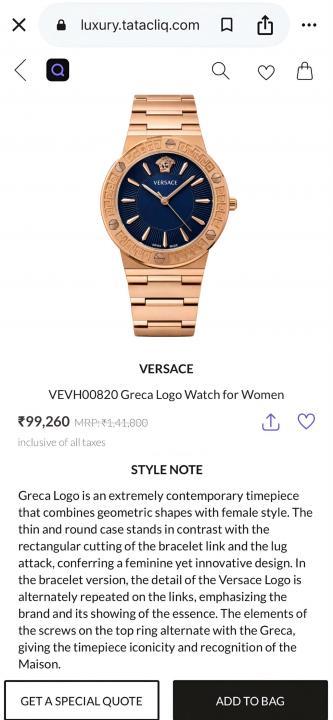 Versace Grece Logo Watch For Woman
