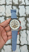 Patee_k Philippe skeleton  automatic skeleton Back opne  premium leather  blue fabric or denim-style strap.
