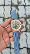 Patee_k Philippe skeleton  automatic skeleton Back opne  premium leather  blue fabric or denim-style strap.
