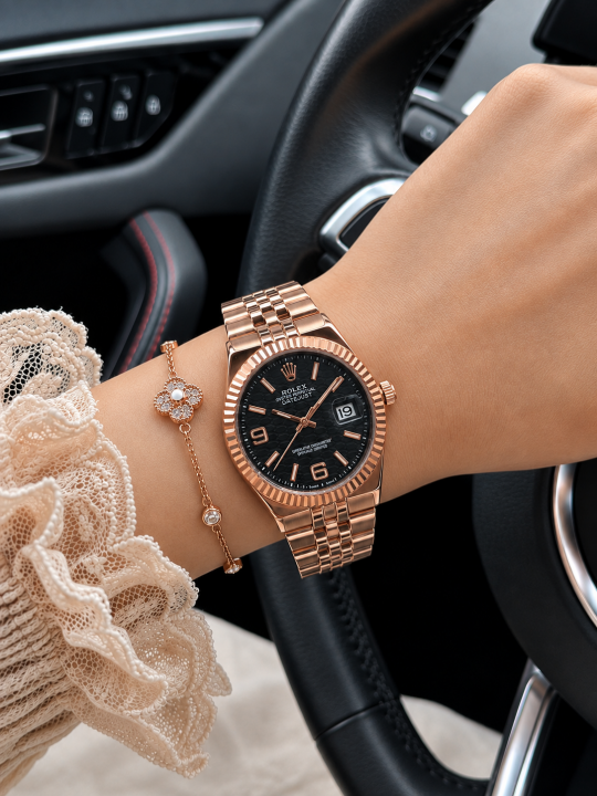 Roleex Women Land Dweller Date Only Rosegold Black Dial