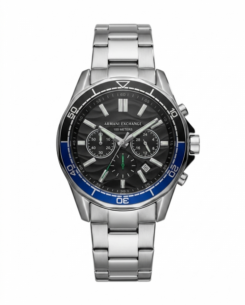 Armaani Exchange 100 Meters  Silver Blue Dial