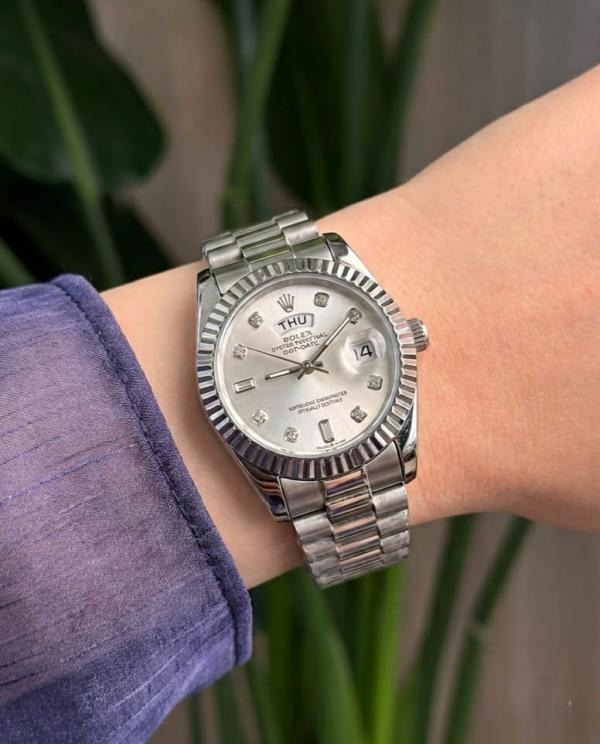 Rolee_x Oyster Perpetual Day Date Diamond Silver White