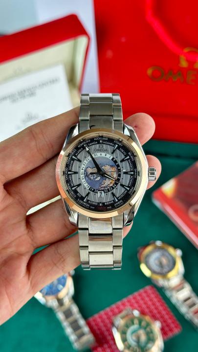 OMEGHA Seamaster Aqua Terra Worldtimer luxury wristwatch copper ring