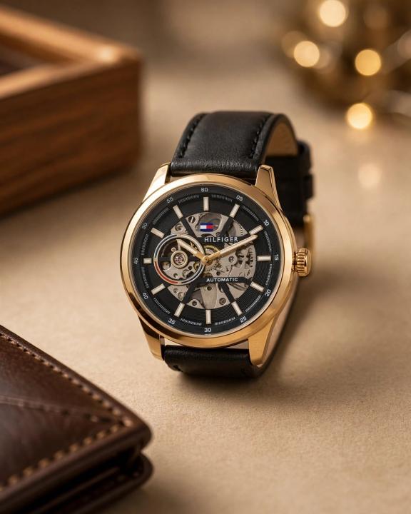 Tommmy Hilfige_r Automatic Leather Black-Gold-Black
