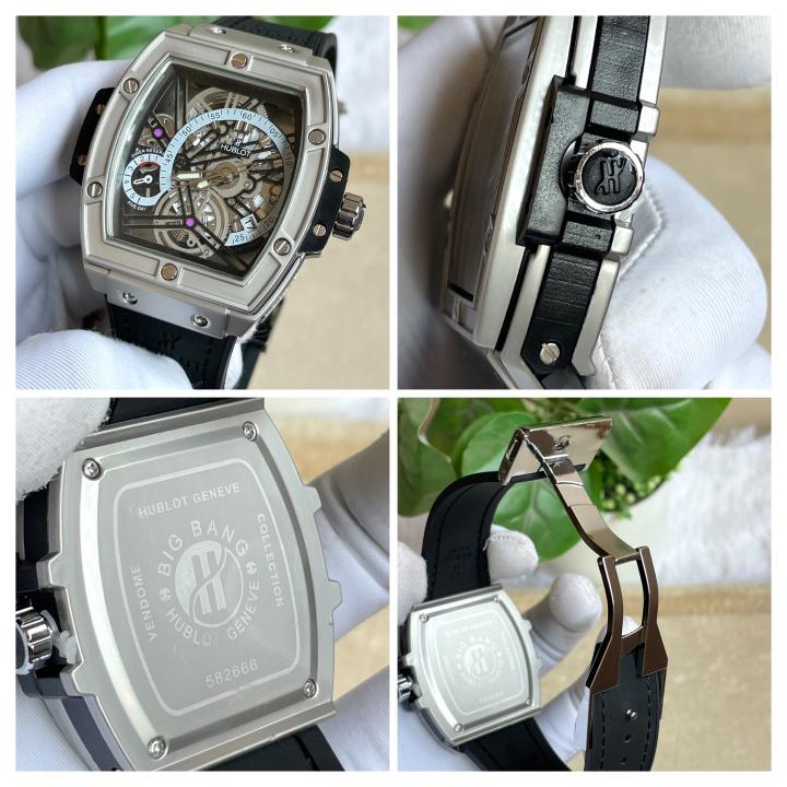 Hublot Bigbang Square Silver Black Leather Belt AT519