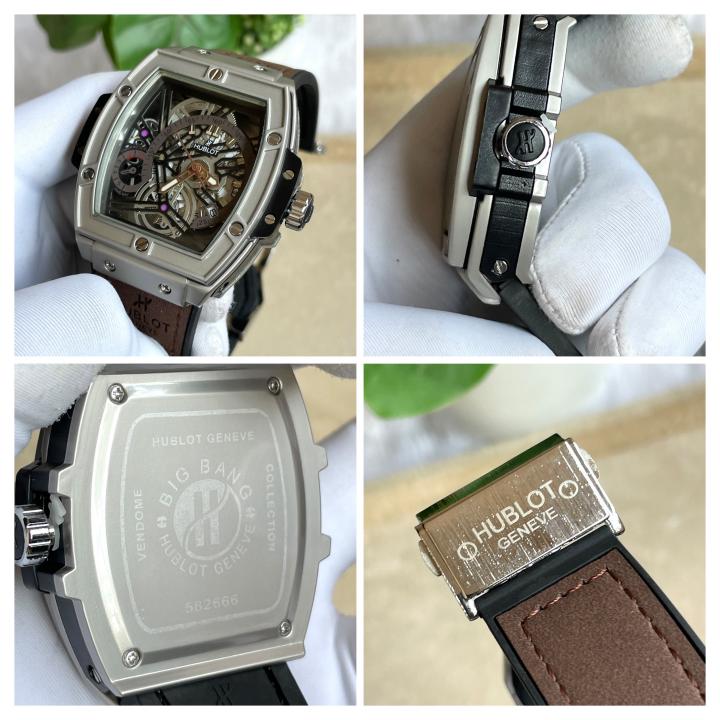 Hublot Bigbang Square Silver Brown Leather Belt AT519