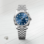 Rolee_x Oyster Perpetual Date Just Diamond Silver-Blue-Diamond