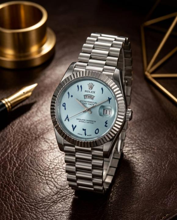 Rolee_x Oyster Perpetual Day Date Arabic Silver-Sky Blue