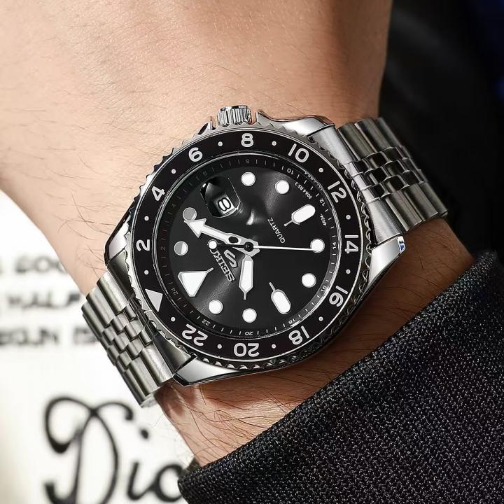 Seiko 5 Sports GMT Quartz Movement Silver Black