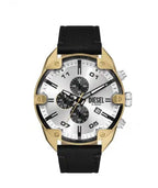 Diese_l Black Spiked Chronograph Black Leather Watch