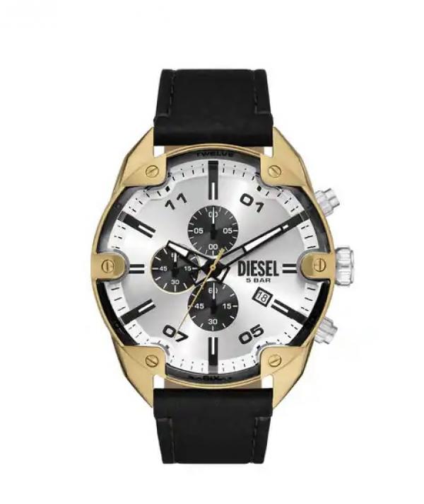 Diese_l Black Spiked Chronograph Black Leather Watch