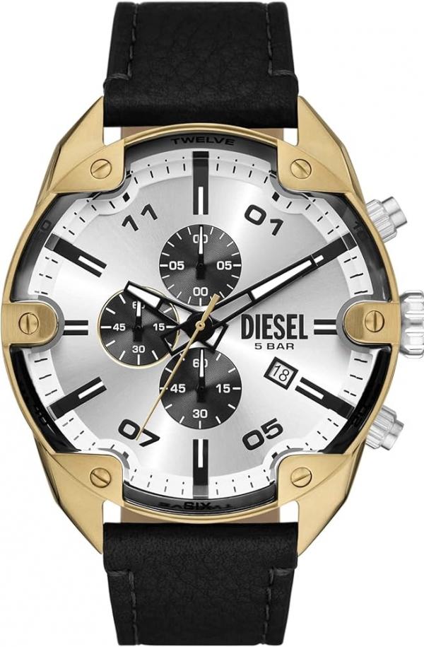 Diese_l Black Spiked Chronograph Black Leather Watch