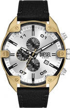 Diese_l Black Spiked Chronograph Black Leather Watch