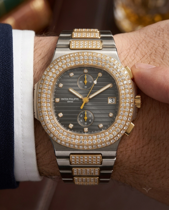Patee_k Philippe Nautilus Diamond Two Tone Black - J1672