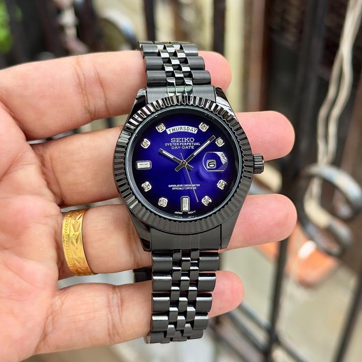 Seikk_o Oyster Perpetual Day Date Silver-Blue Diamond