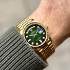 Rolee_x Oyster Perpetual Day Date Automatic Gold Green Diamond