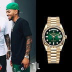 Rolee_x Oyster Perpetual Day Date Automatic Gold Green Diamond