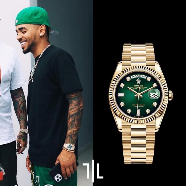 Rolee_x Oyster Perpetual Day Date Automatic Gold Green Diamond
